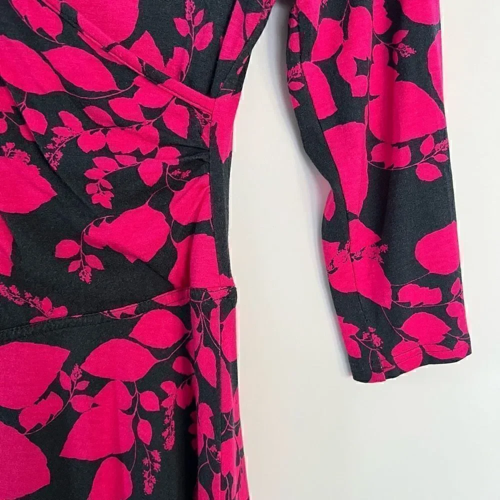 Garnet Hill Brianna Wrap Dress Pink Gray Floral Floral Print 3/4 sleeves M